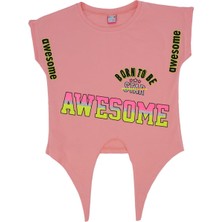 Bebelop Kız Çocuk Bağlamalı Crop Yazı Baskılı T-Shirt