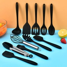 Pengfushop4 Blakc Çorba Kaşığı Tarzı Silikon Mutfak Gereçleri Pişirme Gereçleri Yapışmaz Spatula Kürek Çorba Kaşığı Çırpma Makarna Kevgir Isıya Dayanıklı Pişirme Araçları (Yurt Dışından)