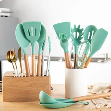 Pengfushop4 No.11 Stili Nane Yeşili Mutfak Gereçleri Yapışmaz Ahşap Saplı Pişirme Gereçleri Premium Silikon Malzeme Pişirme Spatula Kaşığı Ev Gereçleri (Yurt Dışından)