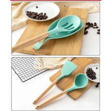 Pengfushop4 No.11 Stili Nane Yeşili Mutfak Gereçleri Yapışmaz Ahşap Saplı Pişirme Gereçleri Premium Silikon Malzeme Pişirme Spatula Kaşığı Ev Gereçleri (Yurt Dışından)