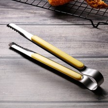 Pengfushop4 Açık Sarı Stil Paslanmaz Çelik Gıda Maşası Mutfak Maşası Silikon Kaymaz Pişirme Klipsi Kelepçe Barbekü Salatası Ekmek Klipsi Izgara Mutfak Pişirme Malzemeleri (Yurt Dışından)