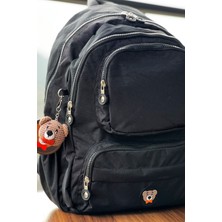 Nemo Bags Siyah Orta Boy Okul Çantası Laptop ve Seyahat Sırt Çantası Su Geçirmez Ayıcık Anahtarlık Hediyeli