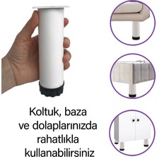 Glaswen 8 Adet Metal Ayarlanabilir 15 cm Beyaz Destek Ayağı Mobilya Kanepe Baza Koltuk Dolap Sehpa Tv Ünitesi Ayağı