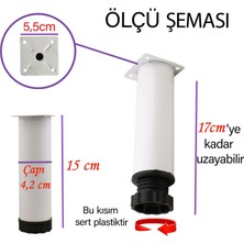 Glaswen 8 Adet Metal Ayarlanabilir 15 cm Beyaz Destek Ayağı Mobilya Kanepe Baza Koltuk Dolap Sehpa Tv Ünitesi Ayağı
