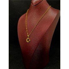 Kuyumcu Nurettin Minimal Taşlı Ay Yıldız Kolye 22 Ayar Altın