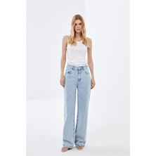 Pieces of Melon x Narod Bıçakçı Acik Mavi Wide Leg Yüksek Bel Jean Pantolon