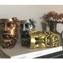 Ev Dekor Dekoratif 3'lü Set Bronz-Gold Gümüş Eskitme Poseidon Beton Biblo Heykel Duvar Dekoru