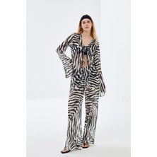 Zebra Desenli  Şifon Plaj Pantolonu