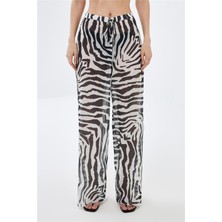 Zebra Desenli  Şifon Plaj Pantolonu