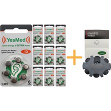 Yesmed Extra Power 13 Numara Işitme Cihazı Pili (10 Paket x 6 Adet = 60 Adet Pil ) +  Yesmed Minifit Prowax Filtre