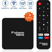 Fobem Vision Pro 6k Android Tv Box - Çanaksız Tv Izleme | Sesli Komut | Bluetooth | Wi-Fi | 4 GB Ram | 64 GB Hafıza