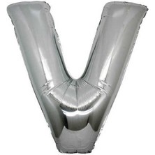 Kidspartim V Harf Gümüş Folyo Balon 34 Inc 80 cm
