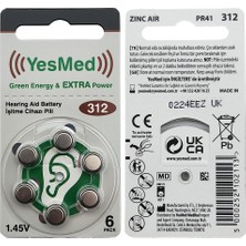 Yesmed Extra Power 312 Numara Işitme Cihazı Pili (10 Paket x 6 Adet = 60 Adet Pil) +  Yesmed Prowax Filtre