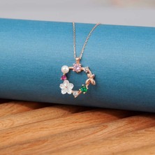 Serra Jewels Gümüş Rose Kalp Manolya Çiçeği Kelebek Kadın Kolye