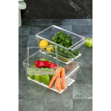 Özmen Home 2 Adet Süzgeçli Kapaklı Buzdolabı Düzenleyici Buzdolabı Içi Düzenleyici Organizer 14 x 32,5 x 20 cm