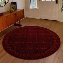 Giza Home Afgan Türkmen Otantik Desenli Dokuma Bordo Yuvarlak Oturma Odası Salon Mutfak Halısı 6919B
