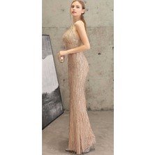 Hilal Trend Hilaltrend Halter Yaka Saçaklı Abiye Elbise