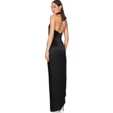 Hilal Trend Halter Yaka Asetat Saten Elbise