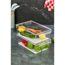 Özmen Home 2 Adet Süzgeçli Kapaklı Buzdolabı Düzenleyici Buzdolabı Içi Düzenleyici Organizer 10 x 32,5 x 20 cm