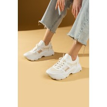 Pembe Potin Triko Desenli Bağcıklı Kalın Taban Tarz Kadın Sneaker 59-3456-24