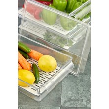 Özmen Home 3 Adet Süzgeçli Kapaklı Buzdolabı Düzenleyici Buzdolabı Içi Düzenleyici Organizer 7 x 32,5 x 20 cm