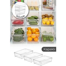 Özmen Home 3 Adet Süzgeçli Kapaklı Buzdolabı Düzenleyici Buzdolabı Içi Düzenleyici Organizer 7 x 32,5 x 20 cm