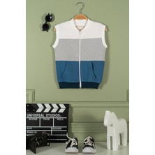 For You Kids Fermuarlı Garnili Kanguru Cep Mavi Kız Çocuk Yelek