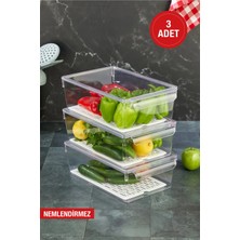 Özmen Home 3 Adet Süzgeçli Kapaklı Buzdolabı Düzenleyici Buzdolabı Içi Düzenleyici Organizer 10 x 32,5 x 20 cm