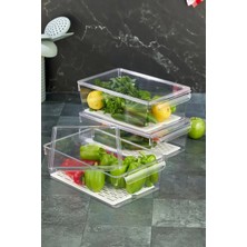 Özmen Home 3 Adet Süzgeçli Kapaklı Buzdolabı Düzenleyici Buzdolabı Içi Düzenleyici Organizer 10 x 32,5 x 20 cm