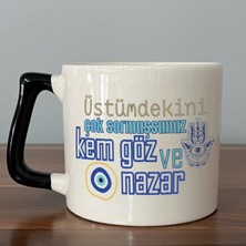 Mor Mürekkep Üstümdekini Çok Sormuşsunuz Baskılı Siyah Kulplu D Kupa