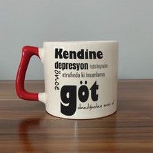 Mor Mürekkep Kendine Depresyon Teşhisi Koymadan Önce Baskılı Kırmızı Kulplu D Kupa