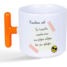 Mor Mürekkep Kendime Not: Bu Hayatta Emeklerimin Karşılığını Baskılı Turuncu Kulplu T Kupa