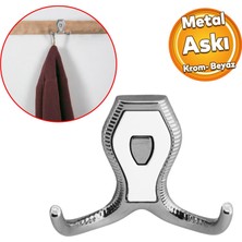 Badem10 Galata Askı Vestiyer Mobilya Duvar Askısı Metal Dolap Elbise Askılığı Krom Renk Beyaz Kapaklı