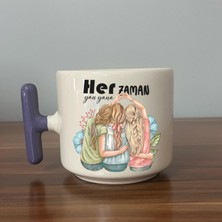 Mor Mürekkep Her Zaman Yanyana Baskılı Mor Kulplu T Kupa