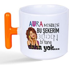 Mor Mürekkep Aura Meselesi Bu Şekerim Baskılı Turuncu Kulplu T Kupa