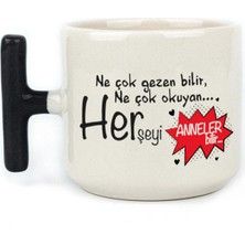 Mor Mürekkep Ne Çok Gezen Bilir Ne Çok Okuyan Baskılı Siyah Kulplu T Kupa