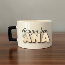 Mor Mürekkep Anayım Ben Ana Baskılı Siyah Kulplu C Fincan