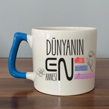 Mor Mürekkep Dünyanın En Annesi Baskılı Mavi Kulplu D Kupa