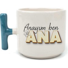 Mor Mürekkep Anayım Ben Ana Baskılı Mavi Kulplu T Kupa