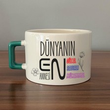 Mor Mürekkep Dünyanın En Annesi Baskılı Yeşil Kulplu C Fincan