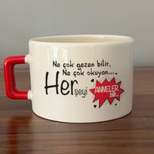 Mor Mürekkep Ne Çok Gezen Bilir Ne Çok Okuyan Baskılı Kırmızı Kulplu C Fincan