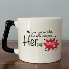 Mor Mürekkep Ne Çok Gezen Bilir Ne Çok Okuyan Baskılı Siyah Kulplu D Kupa