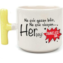 Mor Mürekkep Ne Çok Gezen Bilir Ne Çok Okuyan Baskılı Sarı Kulplu T Kupa