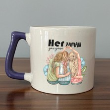 Mor Mürekkep Her Zaman Yanyana Baskılı Mor Kulplu D Kupa