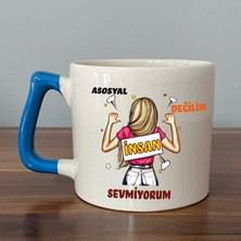 Mor Mürekkep Asosyal Değilim Insan Sevmiyorum Baskılı Mavi Kulplu D Kupa