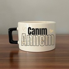 Mor Mürekkep Canım Annem Baskılı Siyah Kulplu C Fincan