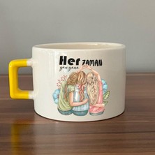 Mor Mürekkep Her Zaman Yanyana Baskılı Sarı Kulplu C Fincan