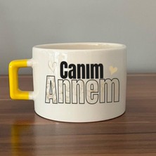 Mor Mürekkep Canım Annem Baskılı Sarı Kulplu C Fincan