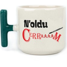 Mor Mürekkep Noldu Cerraaaam Baskılı Yeşil Kulplu T Kupa