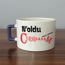 Mor Mürekkep Noldu Cerraaaam Baskılı Mor Kulplu C Fincan